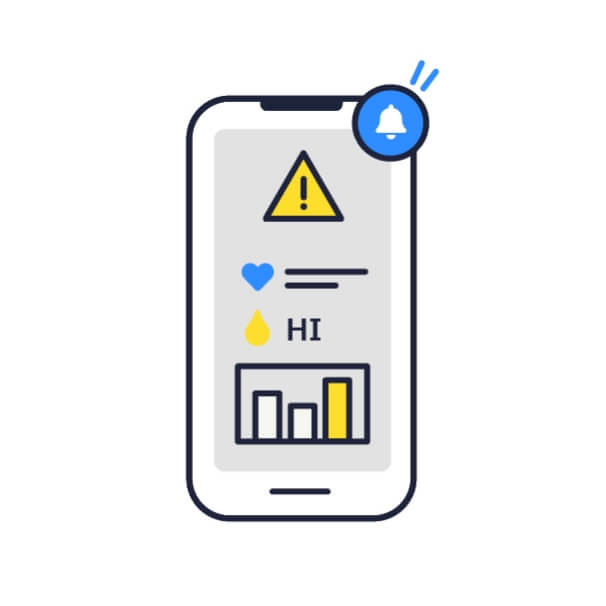 Icon representing a mobile device with an alert for therapeutics